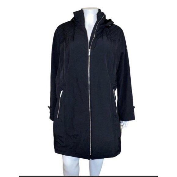 MICHAEL Michael Kors Womens Black Hooded Zip Water Resistant Raincoat Small NWT - Picture 2 of 11